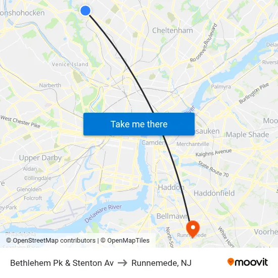Bethlehem Pk & Stenton Av to Runnemede, NJ map