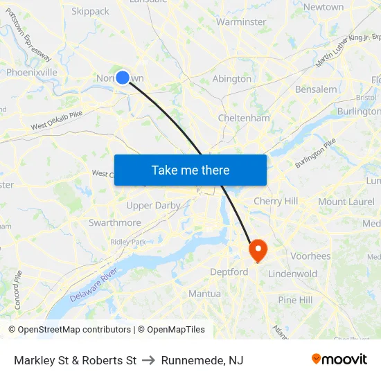 Markley St & Roberts St to Runnemede, NJ map
