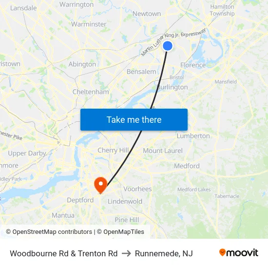 Woodbourne Rd & Trenton Rd to Runnemede, NJ map