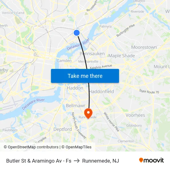 Butler St & Aramingo Av - Fs to Runnemede, NJ map