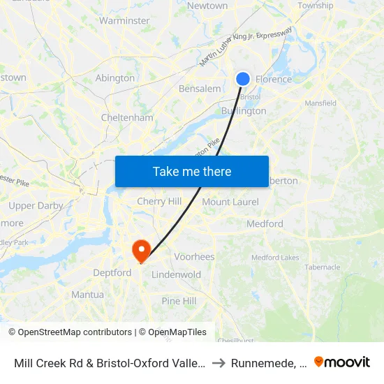 Mill Creek Rd & Bristol-Oxford Valley Rd to Runnemede, NJ map