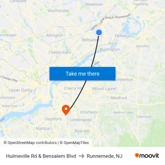 Hulmeville Rd & Bensalem Blvd to Runnemede, NJ map