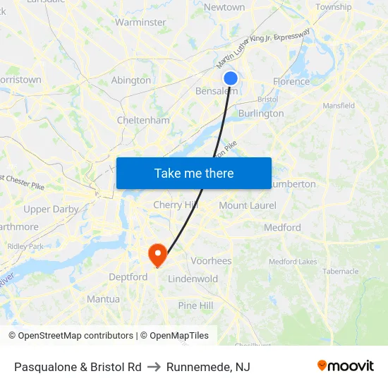 Pasqualone & Bristol Rd to Runnemede, NJ map
