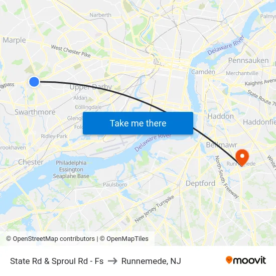 State Rd & Sproul Rd - Fs to Runnemede, NJ map