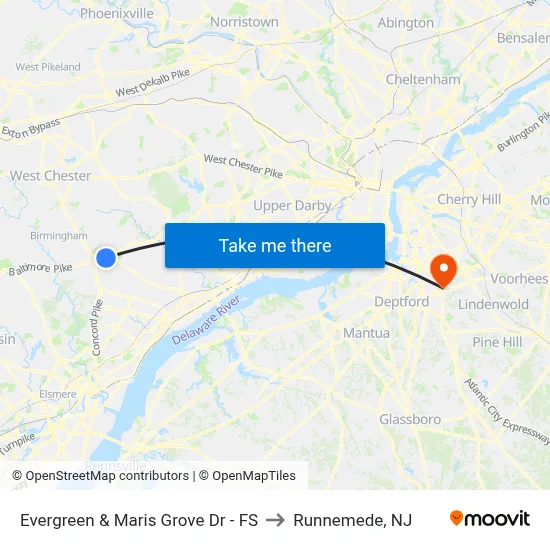 Evergreen & Maris Grove Dr - FS to Runnemede, NJ map