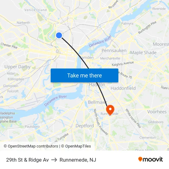 29th St & Ridge Av to Runnemede, NJ map