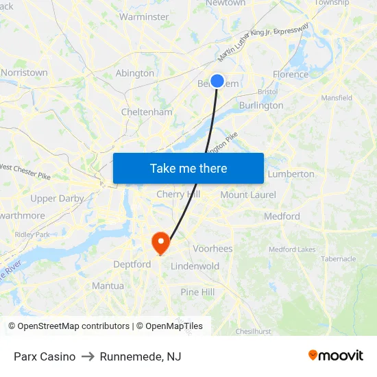 Parx Casino to Runnemede, NJ map