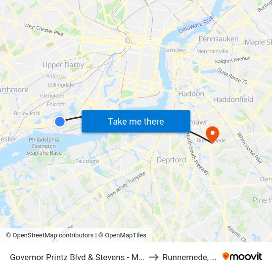 Governor Printz Blvd & Stevens - Mbns to Runnemede, NJ map