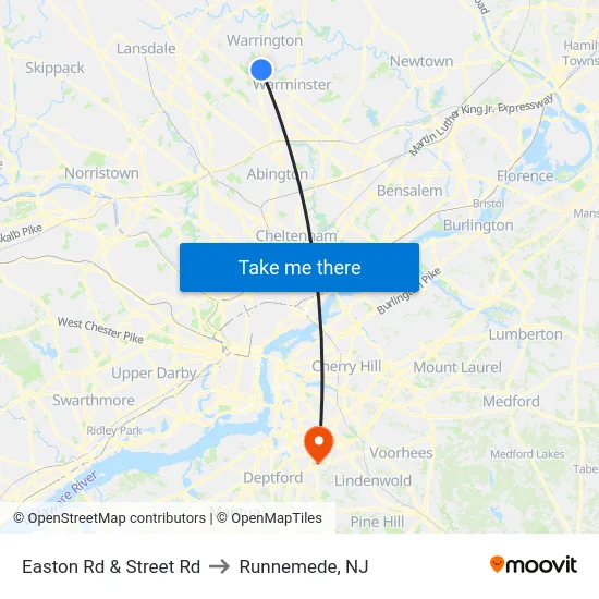 Easton Rd & Street Rd to Runnemede, NJ map