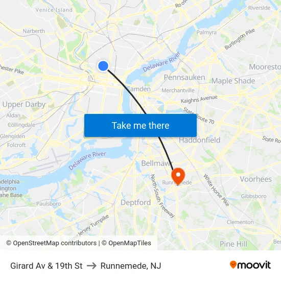 Girard Av & 19th St to Runnemede, NJ map