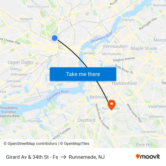 Girard Av & 34th St - Fs to Runnemede, NJ map