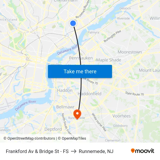 Frankford Av & Bridge St - FS to Runnemede, NJ map