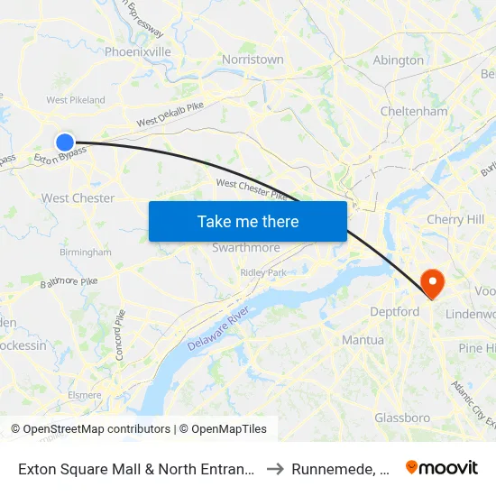 Exton Square Mall & North Entrance to Runnemede, NJ map