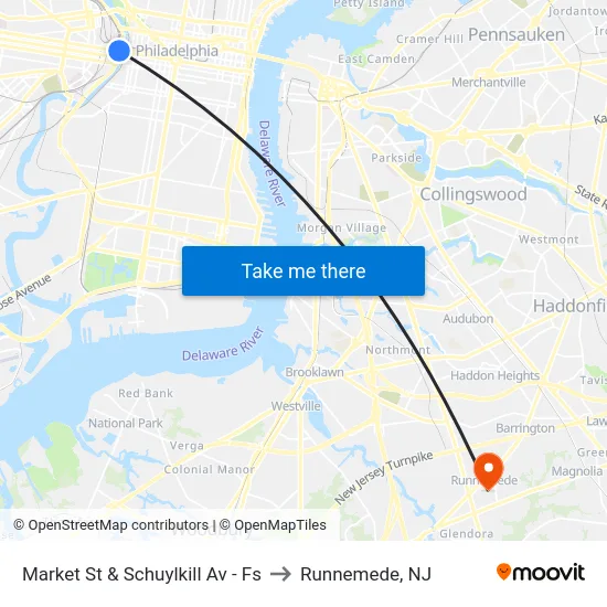 Market St & Schuylkill Av - Fs to Runnemede, NJ map