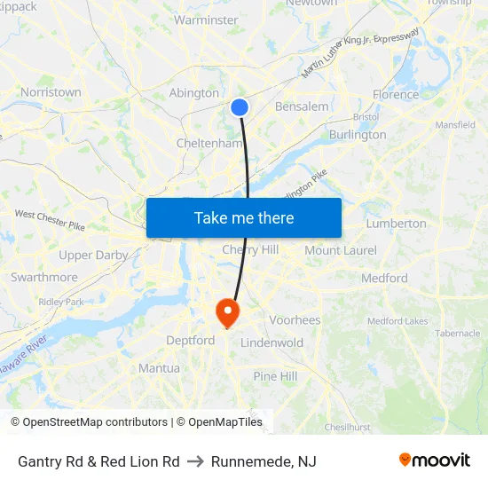 Gantry Rd & Red Lion Rd to Runnemede, NJ map