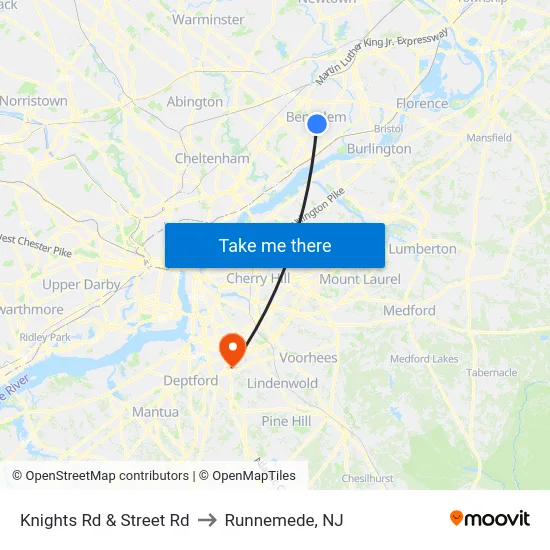 Knights Rd & Street Rd to Runnemede, NJ map