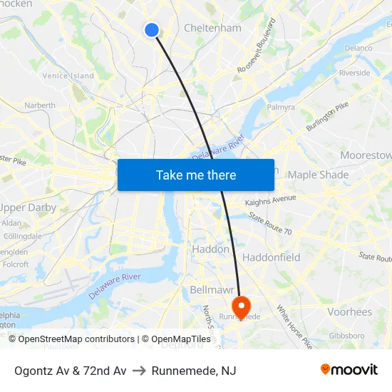 Ogontz Av & 72nd Av to Runnemede, NJ map