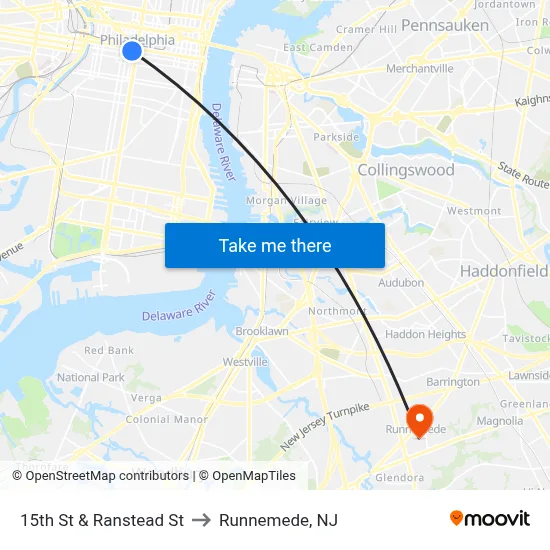 15th St & Ranstead St to Runnemede, NJ map
