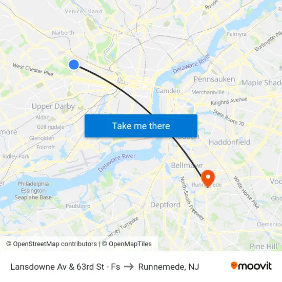 Lansdowne Av & 63rd St - Fs to Runnemede, NJ map