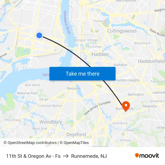 11th St & Oregon Av - Fs to Runnemede, NJ map