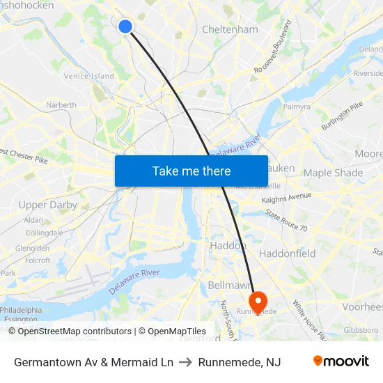 Germantown Av & Mermaid Ln to Runnemede, NJ map