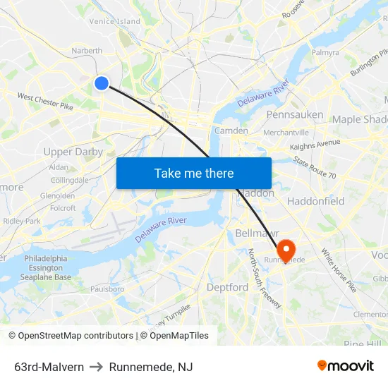63rd-Malvern to Runnemede, NJ map