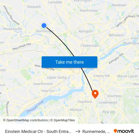 Einstein Medical Ctr - South Entrance to Runnemede, NJ map