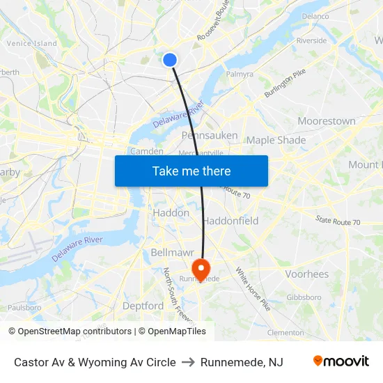 Castor Av & Wyoming Av Circle to Runnemede, NJ map