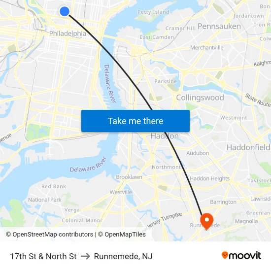 17th St & North St to Runnemede, NJ map