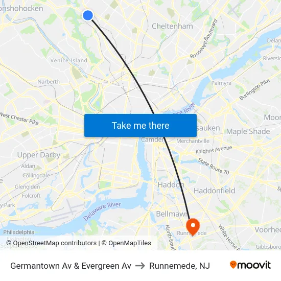 Germantown Av & Evergreen Av to Runnemede, NJ map