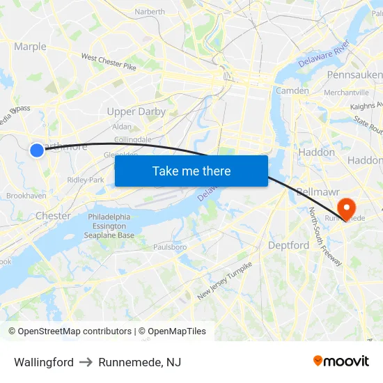 Wallingford to Runnemede, NJ map