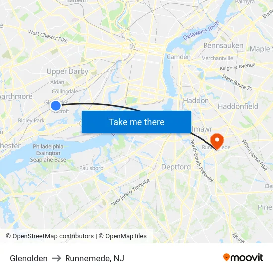 Glenolden to Runnemede, NJ map