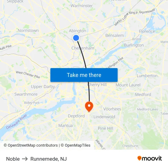 Noble to Runnemede, NJ map