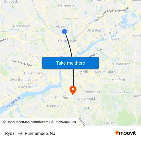 Rydal to Runnemede, NJ map