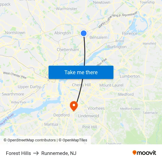 Forest Hills to Runnemede, NJ map