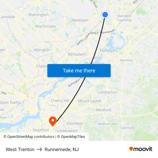 West Trenton to Runnemede, NJ map
