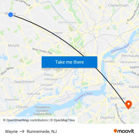 Wayne to Runnemede, NJ map