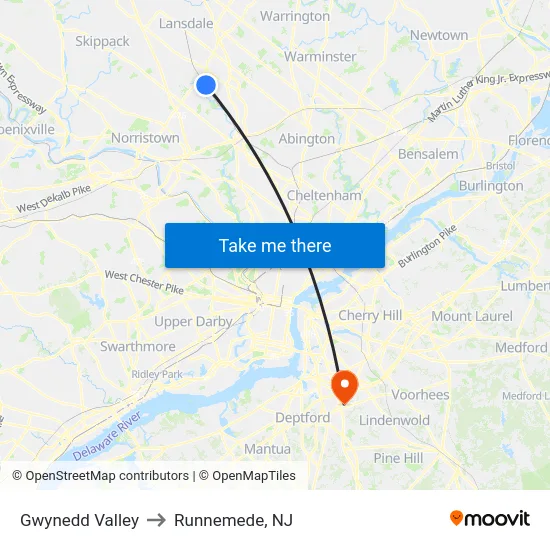 Gwynedd Valley to Runnemede, NJ map