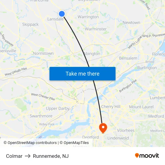 Colmar to Runnemede, NJ map