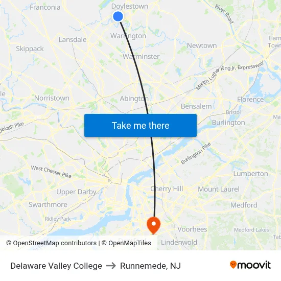 Delaware Valley College to Runnemede, NJ map