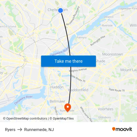 Ryers to Runnemede, NJ map