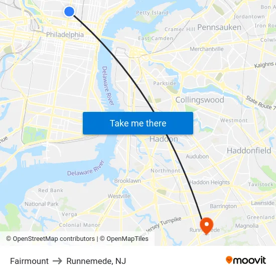 Fairmount to Runnemede, NJ map