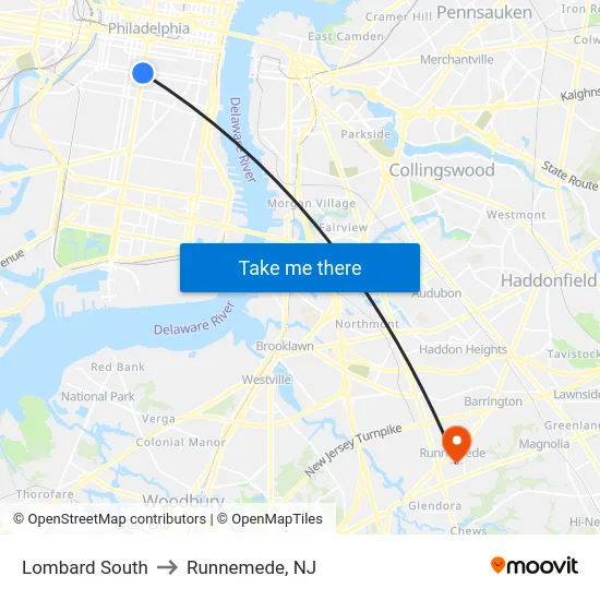Lombard South to Runnemede, NJ map