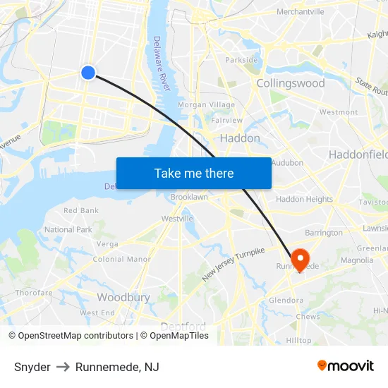 Snyder to Runnemede, NJ map