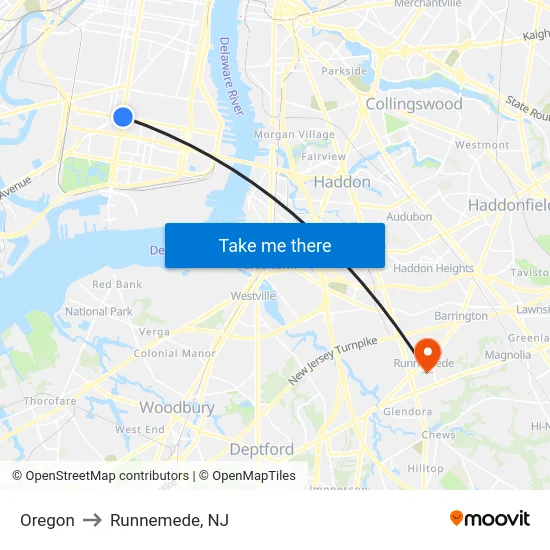 Oregon to Runnemede, NJ map