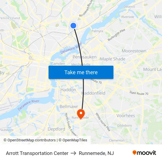 Arrott Transportation Center to Runnemede, NJ map