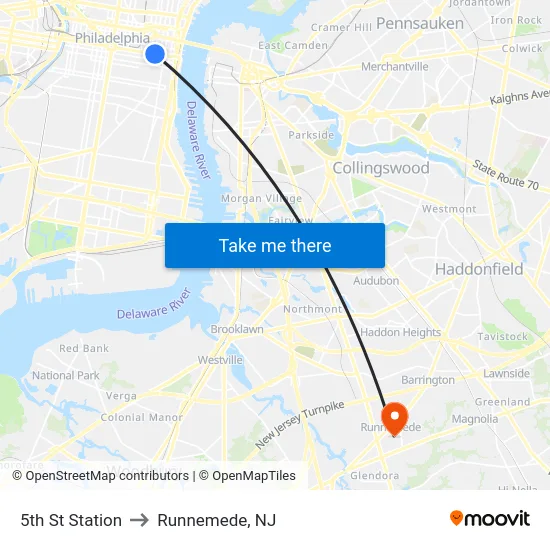5th St Station to Runnemede, NJ map