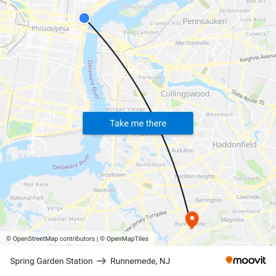 Spring Garden Station to Runnemede, NJ map