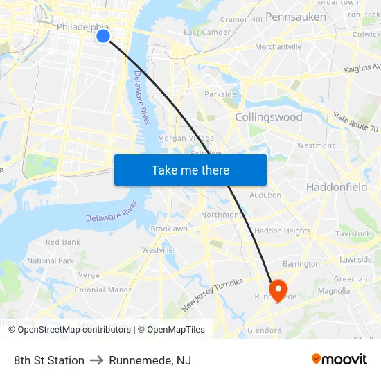 8th St Station to Runnemede, NJ map