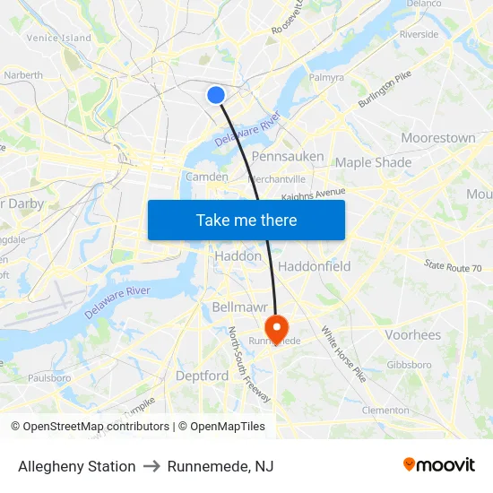 Allegheny Station to Runnemede, NJ map